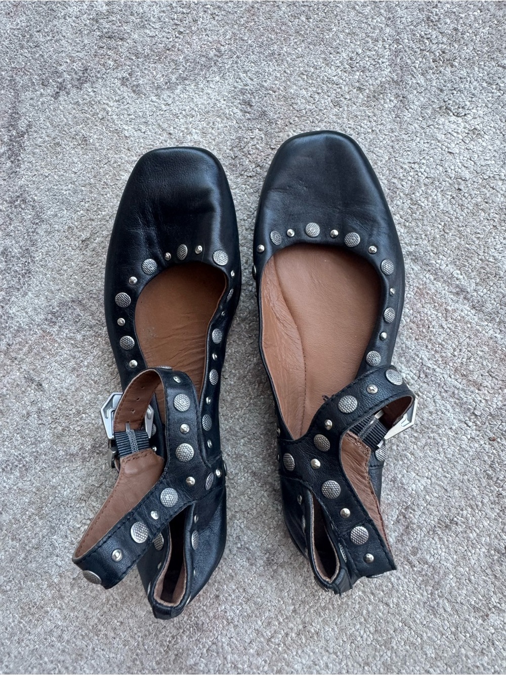 Free People Black Studded Mary Jane Flats